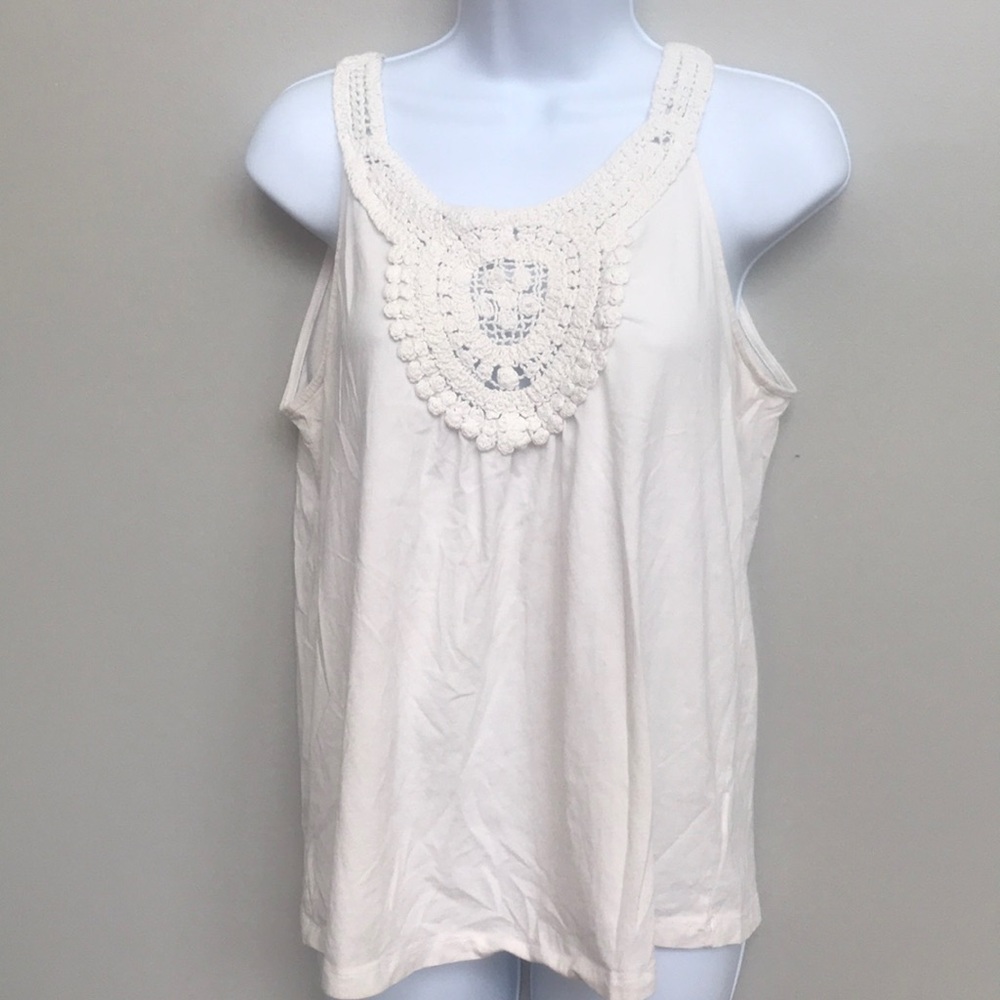 Joe Fresh Crochet Neckline Tank Off White Medium